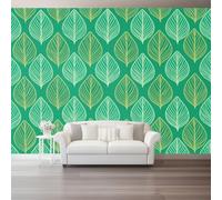 Abstract Geometric Line Plant Leaf Pattern Non-Woven Wallpaper | Modern Minimalist Style Green Wallpaper, 200x140cm Feature Wallpaper for Bedroom Adults Teenager Living Room