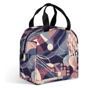 Abstract Geometric Lines Lunch Bag for Adult, Leakproof Insulated Lunch Tote Bag with Zipper & Multiple Pockets, Large Capacity Lunchbox for Office Work Picnic