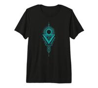 Abstract Geometric Mandala Cyan Line Art Triangle Design Premium T-Shirt