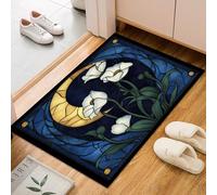 Abstract Geometric Moon Blue Rugs Living Room - 60x90cm Modern Area Rugs for Bedroom Carpet Non Shedding - Plants Flower Texture Washable Rug Floor Carpets Soft Rug Easy Care