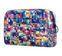 Abstract Geometric Mosaic Graphics Color Checkered Cosmetic Bag - Soft and Portable Makeup Case for Travel and Home Storage