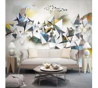 Abstract Geometric Mountain Peaks Flying Birds Forest 3D Wallpaper Luxury Silk Study Dining Feature Sofa Grey Bedroom Living Room Tv Decorative Wall-150cm×105cm