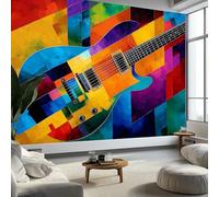 Abstract Geometric Music Guitar Photo Wallpaper 200 x 140 cm Non-Woven Premium Fleece Wall Mural, Multicolor Bedroom Dining Room Kitchen Living Room Decoration Poster