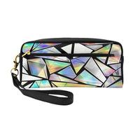 Abstract Geometric Pencil Case Rainbow Triangle Geometric Pattern Travel Makeup Pouch Pen Bag Holder Purse Leather Cosmetic Makeup Brush Bag Stationery Box For Kids Girls Boy School Office Supplies