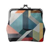 Abstract Geometric Print Compact Coin Purse 4.52 x 4.13in Cute Mini Wallet with Kiss Lock Waterproof Pouch