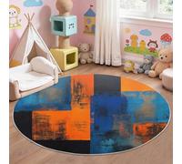 Abstract Geometric Round Area Rug for Indoor 60 cm, Classic Distressed Low-Pile Washable Round Rugs, Non-Slip Circle Rugs for Teens Boys Girls Bedroom, Multicoloured