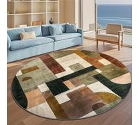 Abstract Geometric Round Rug, 120x120cm Forest Green Brown Circular Area Rugs for Lounge, Contemporary Soft Indoor Carpet, Non-Shedding Short Pile Floor Protector, Washable Boho Rugs for Study
