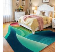 Abstract Geometric Rug for Living Room, Stripes Concentric Circles Pattern Hard-Wearing & Easy Clean Carpet, Blue Beige Washable Non Slip Area Rug for Bedroom Conservatory Dining Room, 60x90 cm