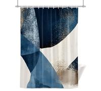Abstract Geometric Shower Curtain for Bathroom, Blue Gold Beige Dynamic Texture Waterproof Cloth Fabric Bathroom Accessories Set with 12 Rust Proof Plastic Hooks, 72” x 78”