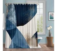 Abstract Geometric Shower Curtain with 12 Hooks Blue Gold Beige Dynamic Texture Waterproof Fabric Shower Curtains Sets for Bathroom Bath Decorations, Machine Washable, 66"x72"
