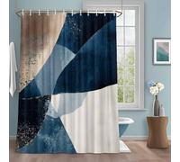Abstract Geometric Shower Curtain with 12 Hooks Dynamic Blue Gold Beige Art Waterproof Fabric Shower Curtains Sets for Bathroom Bath Decorations, Machine Washable, 72"x96"