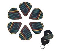 Abstract Geometric striped Guitar Picks 6 Pack, 0.71mm Thickness Celluloid Bass Pick with Leather Guitar Pick Holder Keychain Abstract Art Pics Plectrum for Acoustic Electric Guitar, Ukulele, Bass