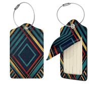 Abstract Geometric Striped Luggage Tag 2 PCS PU Leather Suitcase Tags Identifiers Travel Tags with Privacy Protection and Stainless Steel Loop Luggage Bag Tag for Women Men