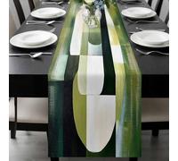 Abstract Geometric Table Runner 13x108 Inches Long Watercolor Green Beige Decor Cotton Linen Table Runner Burlap Style for Dinner Table Party Decor Tabletop Decorations