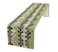 Abstract Geometric Table Runner Mid Century Modern Style Organic Oval Shapes Striped Print Farmhouse Home Kitchen Wedding Party Decor Retro Green 33 x