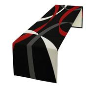 Abstract Geometric Table Runner Red Grey and White Striped Black Background Modern Kitchen Dinner Runner for Indoor Home Living Room Party Dining Table Decoration 13"x36"
