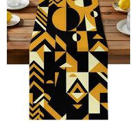 Abstract Geometric Table Runner, Yellow Bold Shapes Graphic Modern Black Cream Cotton and Table Linen Runner for Kitchen Dining Home Decor for Party Festival Holiday Decoration Gift 13x72in
