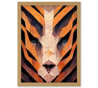 Abstract Geometric Tiger Head Symmetrical Artwork Framed Wall Art Print A4 Artery8 Light Oak One Size