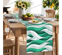 Abstract Geometric Twist Line Table Runner 120 Inches Long, Modern Green White Stripe Washable Table Runners Heat-Insulation Kitchen Dining Table Decorations for Home Party Decor 13x120in