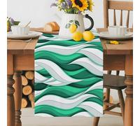 Abstract Geometric Twist Line Table Runner 72 Inches Long, Modern Green White Stripe Washable Table Runners Heat-Insulation Kitchen Dining Table Decorations for Home Party Decor 13x72in