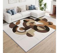 Abstract Geometry Checkered Rugs Living Room 80 x 150 cm | Washable Non-Slip Minimalist Bauhaus Art Stripes Rug, Durable Soft Carpet for Bedroom, Dining Room, Dorm, Office, Dark Brown