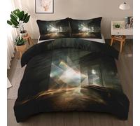 Abstract Geometry Duvet Cover Set Emperor, Colorful Light Shadow Bedding Quilt Cover Set, Modern Aesthetic Duvet Cover with 2 Pillowcases, Microfibre Reversible Bed Covers 3 Pcs with Zipper Closure