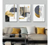 Abstract Geometry Pictures, Set of 3 Abstract Poster Gold Geometric Canvas Pictures, Modern Minimalist Geometry Line Art Poster, Wall Decoration Pictures without Frame (B, 40x60cm*3, Wrapped Canvas)