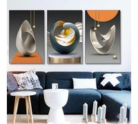 Abstract Geometry Pictures, Set of 3 Abstract Poster Gold Geometric Canvas Pictures, Modern Minimalist Geometry Line Art Poster, Wall Decoration Pictures without Frame (A, 50x70cm*3, Wrapped Canvas)