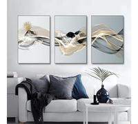 Abstract Geometry Pictures, Set of 3 Abstract Poster Set Gold Geometric Canvas Pictures, Modern Minimalist Geometry Line Wall Pictures Art Poster Wall Decoration Pictures without Frame (C, 50 x 70 cm