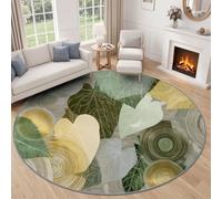 Abstract Geometry Round Rug 60 cm, Modern Plant Leaf Rings Design Circle Carpet, Mint Green Soft Non-Slip Area Rugs Mat for Elegant Atmosphere in Living Room, Bedroom & Dining Room