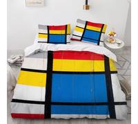 Abstract Geometry single duvet cover set, Mondrian Style duvet cover - Soft Microfibre Polyester - Art Deco Bedding Quilt Set, Modern 135 x 200 cm Cover with Pillow cases