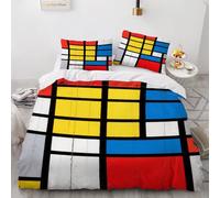 Abstract Geometry single duvet cover set, Mondrian Style duvet cover - Soft Microfibre Polyester - Modern Living Room Bedding Quilt Set, Art Deco 135 x 200 cm Cover with Pillow cases
