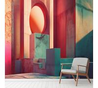 Abstract Geometry Space Minimalism Wall Decals, Geometry Graphics Wall Mural Waterproof Vinyl Murals, Optical Illusion Stickers Peel and Stick Wallpaper for Home Office Decoration 352x250 cm