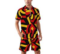 Abstract German Flag Men's Polo Set Zippered Shirt and Pants Casual Short Sleeve T-Shirt Sports Tees Tops M