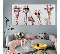 Abstract Giraffe Family Canvas Posters and Print Funny Giraffe Wearing Glasses Wall Decorative Pictures Kids Room Decor 50x100cm No Frame