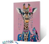 Abstract Giraffe Paint by Number for Adults, Beautiful Flowers Birds DIY Oil Painting Kits on Canvas with Brushes and Acrylic Pigment, Bohemian Style for Home Decor Gift 16x20 inch (Frameless)