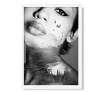 Abstract Girl and Forest Fashion Black and White Photo Framed Print SIZE: A3 with White Frame ARTZE Black A2
