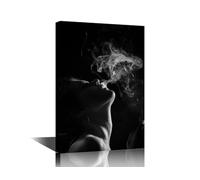 Abstract Girl Black White Fashion Portrait Illustration Picture Young Woman With Clouds of Smoke Smoking on Black Background Poster Decor For Home Living Room Bedroom Office (Woman-16, 16"Wx24"H)