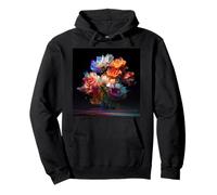 Abstract Glitch Flower Bouquet Pixel Art Pullover Hoodie
