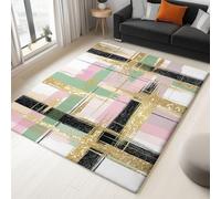 Abstract Glitter Lattice Area Rug, Extra Large Washable Rug, Soft Touch Short Pile Area Rugs Non-Slip Non Shedding, Pink Green Carpet for Living Room Dining Bedroom Office 80 x 150 cm