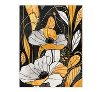 Abstract Gold Black Poppy Flowers Floral Painting Wall Art Print Artery8 Gold W24 inch x H32 inch