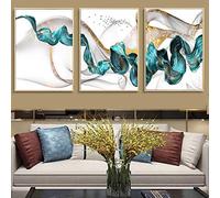 Abstract Gold Classical Luxury Poster Canvas Painting Blue Ribbon Picture Home Decor Wall Art Nordic Print For Living Room Decor (70x100cm/27.5"x39.4")x3 Frameless