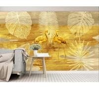 Abstract Gold Leaf Animal Flamingo 3D Wallpaper Premium Textured Silk Study Dining Living Room Bedroom Sofa TV Wall Easy Install-400cm×280cm