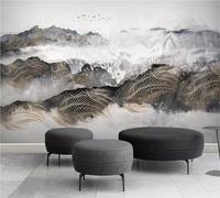 Abstract Gold Lines Mountain Peaks Flying Birds 3D Wallpaper Easy Install Feature Office Living Room Sofa Bedroom TV Background Wall Decoration-350cm×256cm
