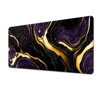 Abstract Gold Purple Marble Desk Mat,Large Gaming Mouse Pad,Non-Slip Rubber Base Mousepad with Stitched Edges,Waterproof Mouse Mat Desk Pad for Work,Game,Office (31.5x15.7 in)