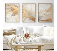 Abstract Gold Texture Style Set of 3 Unframed Prints, Modern Wall Art Home Decor, Fine Art Beige Paint, A4 and A3 Sizes