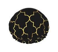 Abstract Golden Seamless Pattern Waterproof Shower Cap,Elastic Bathing Hair Cap Environmental Protection Hair Bath Caps, Double WaterproofBathing Shower Hat