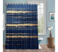Abstract Golden Shower Curtain with 12 Hooks Water Ripple Mottled Stripe Blue Modern Art Waterproof Fabric Shower Curtains Sets for Bathroom Bath Decorations, Machine Washable, 72"x72"