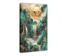 Abstract Golden Tree of Harmony Canvas Poster Art Print Dreamy Sun And Mountains Landscape Wall Art Decor For Bedroom & Home Office Aesthetic Wall Decor (1)