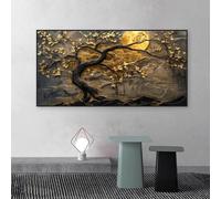 Abstract Golden Trees And The Moon Art Print Posters Canvas Painting Gold Tree Wall Art Landscape Home Decor 40x80cm Frameless